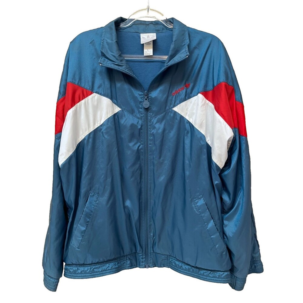 Vintage 90s Adidas Full Zip Track Jacket Men’s Size Large Blue Red Block